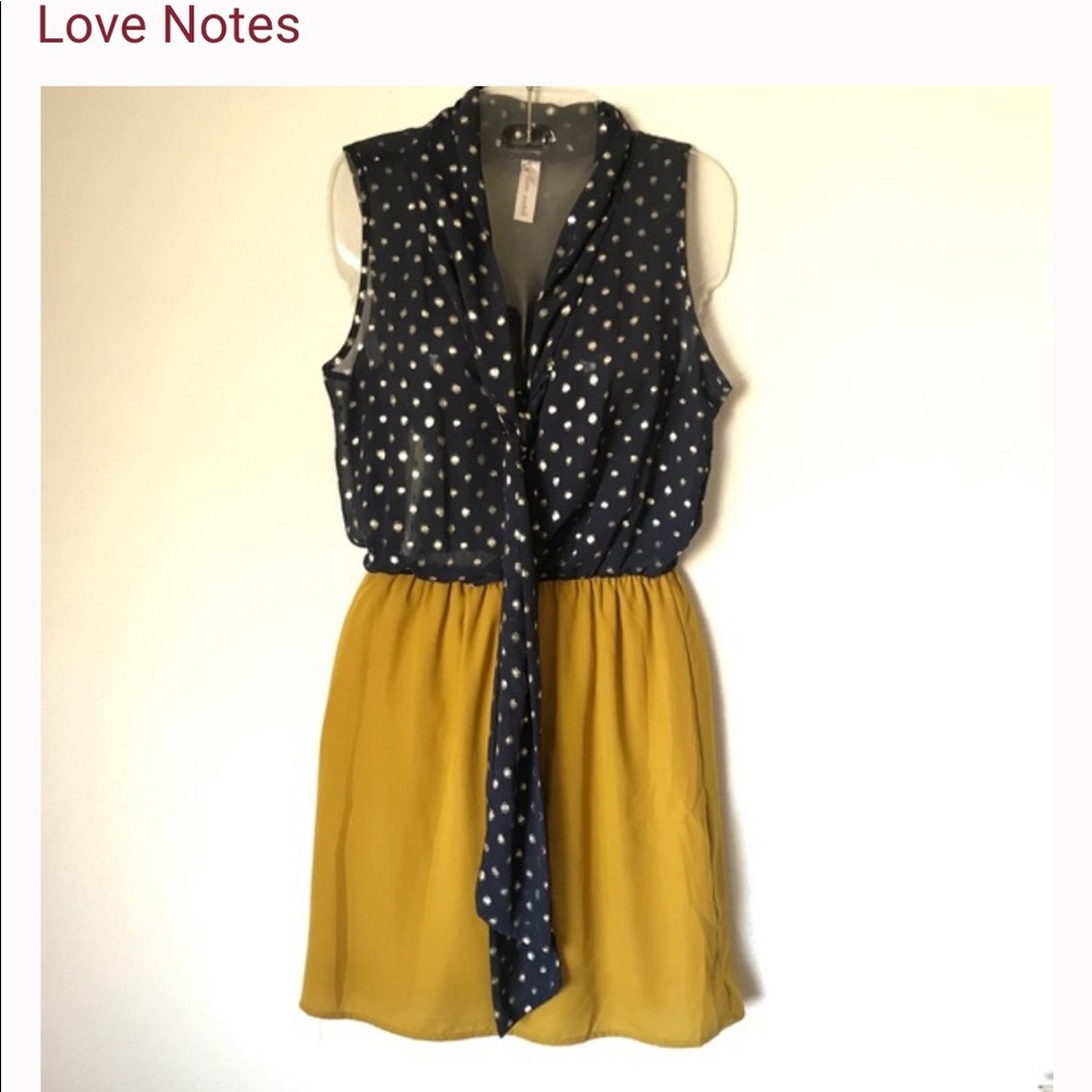 Love Notes Sheer Blue and Mustard Yellow Dress
